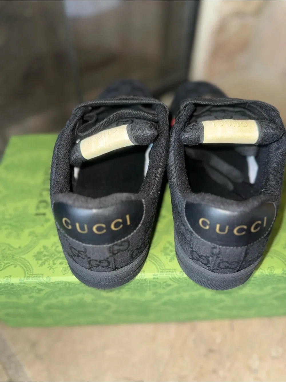 Gucci Black Low-Top Sneakers with Red & Green Web Stripe